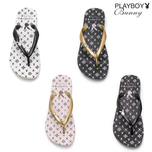 【PLAYBOY】經典Logo滿版印花夾腳拖鞋-PYT005