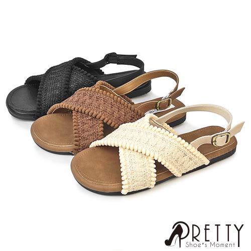 Pretty 女 涼鞋 交叉 波西米亞風 民族風 平底BA-22202