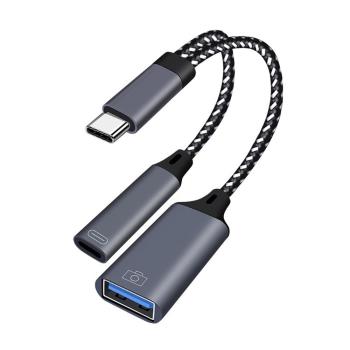 USB Type-C 二合一 OTG 轉接線(傳輸+充電) USB母轉Type-C公