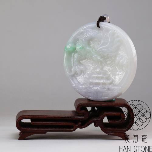 漢石齋】天然翡翠A貨護主龍牌玉佩吊墜春帶彩種(55*55*7mm)|龍|ETMall