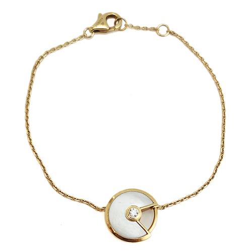 九五成新展示品！Cartier 18K金-鑲鑽白色珍珠母貝墜飾AMULETTE手鍊