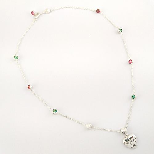 九五成新展示品-半價出清-GUCCI 925純銀-Blind For Love 立體愛心墜飾彩色寶石項鍊