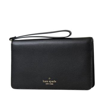KATE SPADE 防刮皮革對開扣式長夾/手拿包-黑色/特