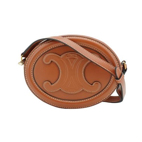 二手品 Celine 牛皮凱旋門斜背/月餅包(棕)