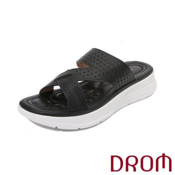 【DROM】幾何交叉縷空厚底拖鞋/典雅刻紋幾何交叉縷空厚底拖鞋 女鞋 4色任選