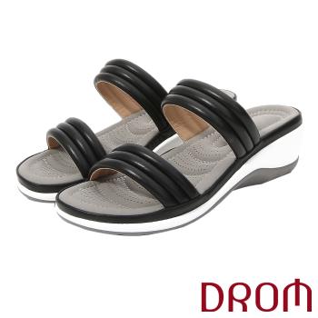 【DROM】極簡純色休閒時尚厚底拖鞋/極簡純色百搭休閒時尚厚底拖鞋 女鞋 黑
