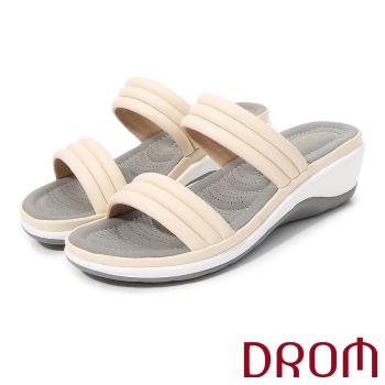 【DROM】極簡純色休閒時尚厚底拖鞋/極簡純色百搭休閒時尚厚底拖鞋 女鞋 杏