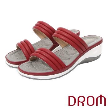 【DROM】極簡純色休閒時尚厚底拖鞋/極簡純色百搭休閒時尚厚底拖鞋 女鞋 紅
