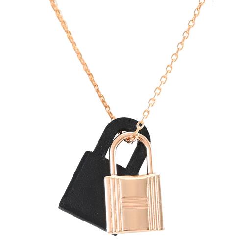 Hermes OKelly Swift 質感鎖頭造型項鍊.黑/玫瑰金
