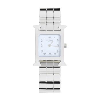Hermes 愛馬仕 Heure H 旭日形壓印圖精鋼腕錶女仕腕錶(銀/21mm)