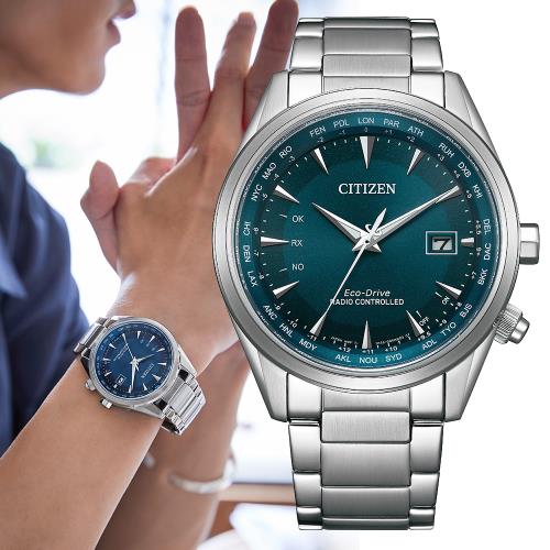 CITIZEN 星辰 光動能萬年曆電波錶/孔雀藍/43mm/CB0270-87L