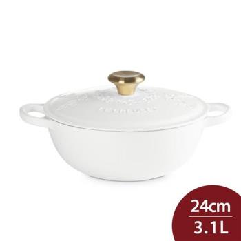 Le Creuset 永恆花蕾系列 典藏媽咪鑄鐵鍋 24cm 3.1L 棉花白 淡金頭 法國製 媽咪鍋 炒鍋 湯鍋 燉鍋 (電磁爐 IH爐可用)