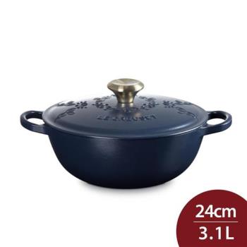 Le Creuset 永恆花蕾系列 典藏媽咪鑄鐵鍋 24cm 3.1L 海軍藍 淡金頭 法國製 媽咪鍋 炒鍋 湯鍋 燉鍋 (電磁爐 IH爐可用)