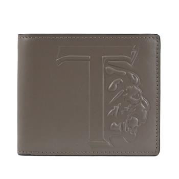 TODS 浮雕LOGO壓紋小牛皮對開八卡短夾.灰