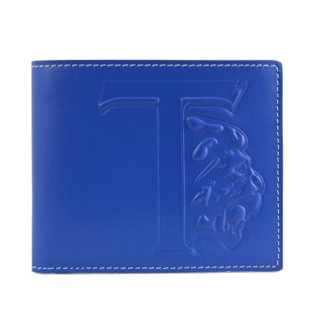 TODS 浮雕LOGO壓紋小牛皮對開八卡短夾.藍