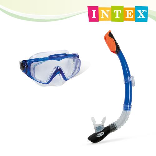 INTEX 水世界矽膠浮潛組合-防霧蛙鏡+呼吸管-適用成人14歲以上 (55962)