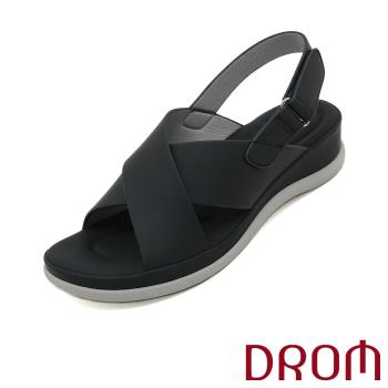 【DROM】寬版交叉涼鞋/純色寬版交叉設計坡跟厚底涼鞋 女鞋 黑