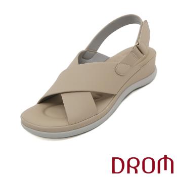 【DROM】寬版交叉涼鞋/純色寬版交叉設計坡跟厚底涼鞋 女鞋 杏