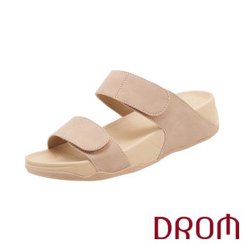 【DROM】純色魔鬼粘厚底拖鞋/純色極簡魔鬼粘二字設計厚底拖鞋 女鞋 杏