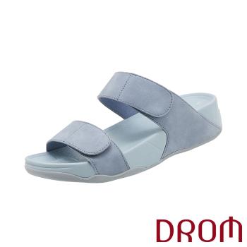 【DROM】純色魔鬼粘厚底拖鞋/純色極簡魔鬼粘二字設計厚底拖鞋 女鞋 藍
