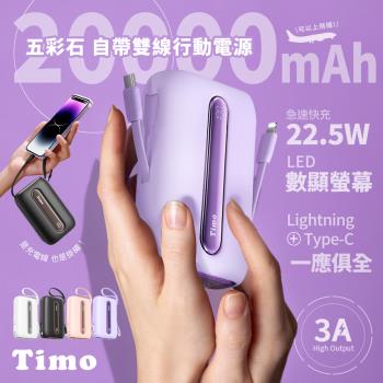 【Timo】五彩石 20W快充 自帶雙線數顯行動電源 20000mAh