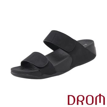 【DROM】純色素面交叉設計厚底涼鞋/純色素面一字交叉設計百搭厚底涼鞋 女鞋 黑