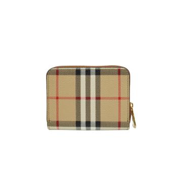 Burberry Vintage Check 帆布格紋拉鍊零錢包(8070600-米)