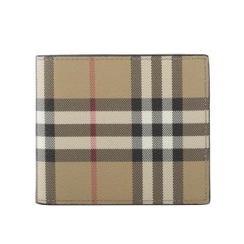 BURBERRY 經典格紋帆布對開8卡短夾(米色)