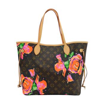 二手品 Louis Vuitton Neverfull MM 帆布玫瑰塗鴉托特包(M48613-咖)