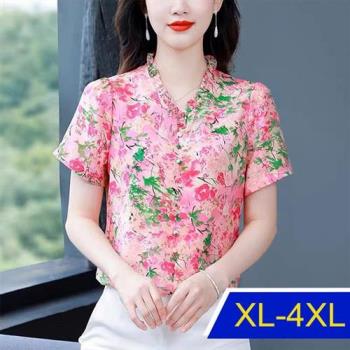 【韓國K.W.】韓國天使氛圍雪紡絲優雅上衣(涼爽/絲麻/印花/小香風/天絲)