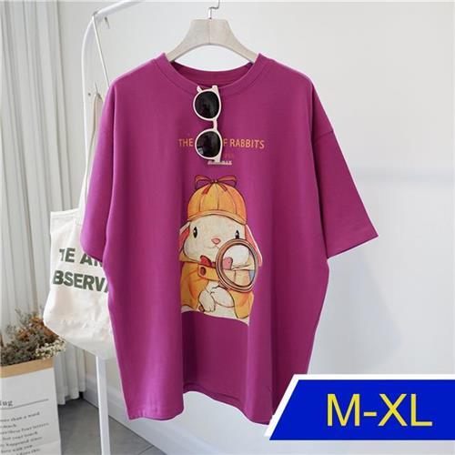 【韓國K.W.】好感俏皮天絲棉花版好氣色上衣(休閒/T恤/印花/小香風/中大尺碼)