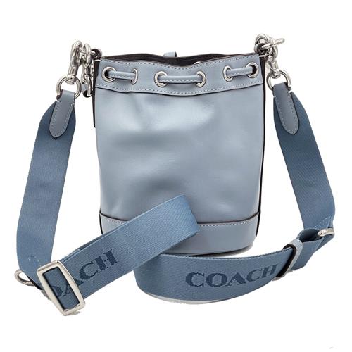 【COACH】滑面牛皮手提斜背兩用迷你水桶包(迷你款- 霧藍)