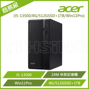 Acer 宏碁 商務桌電 Veriton(i5-13500/8GB/1TB+512G/DVDCRD/300W WIN11P/3Y)