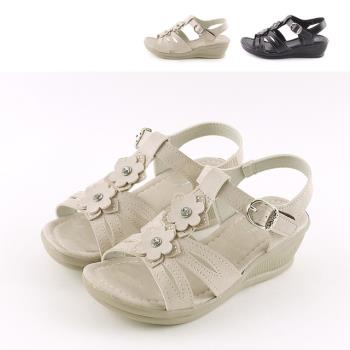 【Alice】臺灣精品雙花朵楔型涼鞋(涼鞋/樂福鞋/休閒鞋)