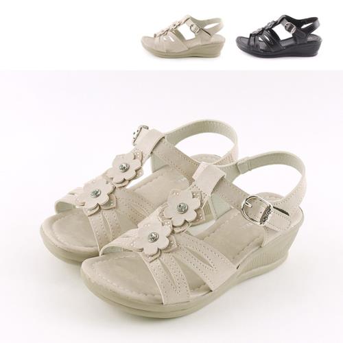 【Alice】台灣精品雙花朵楔型涼鞋(涼鞋/樂福鞋/休閒鞋)