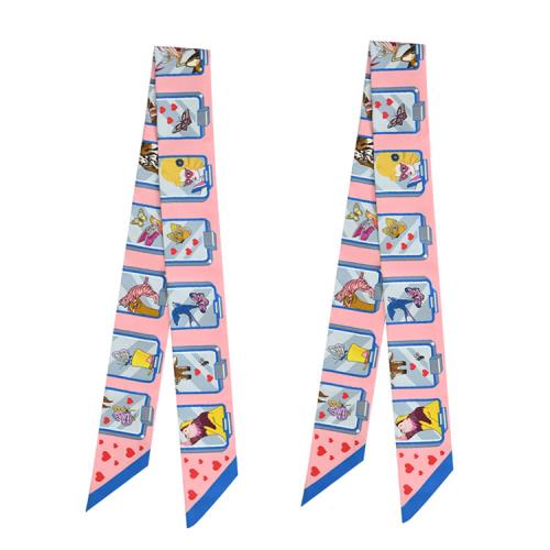 HERMES Story Twilly 經典印花款絲巾.粉藍-1對