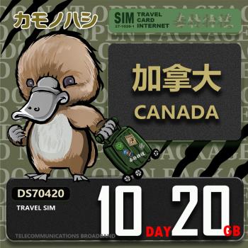 【鴨嘴獸 旅遊網卡】Travel Sim 加拿大 10天20GB 上網卡