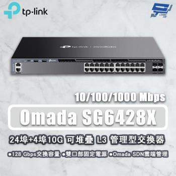 昌運監視器 TP-LINK TL-SG6428X Omada 24 埠 Gigabit 可堆疊 L3 管理型交換器 (含 4 個 10G 插槽)