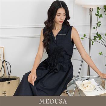 現貨【MEDUSA 曼度莎】ICare 立領無袖風衣布感洋裝（F）｜全長洋裝 休閒洋裝 無袖洋裝