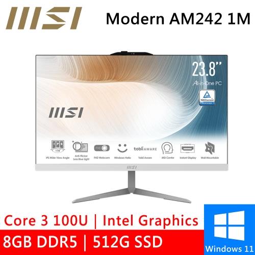 微星 AIO Modern AM242 1M-1078TW 原廠機 24型 白(Intel Core 3 100U/8G DDR5/512G/W11)