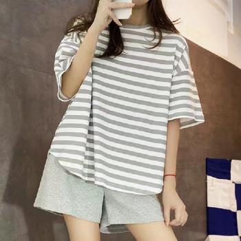 【藍尼居家】★帶胸墊條紋家居服套裝(女睡衣/家居服)
