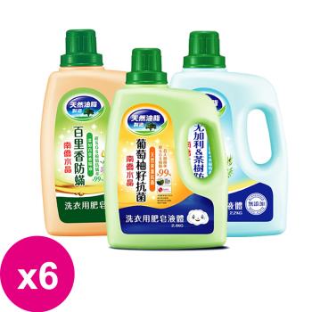南僑水晶 肥皂洗衣精瓶裝X6瓶(尤加利茶樹-防黴/百里香-防蟎/葡萄柚籽-抗菌)