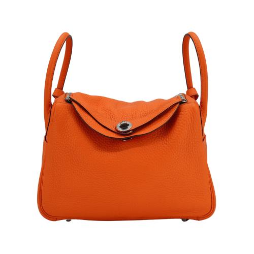 二手品 Hermes Lindy 30 牛皮銀釦手提/斜背兩用包(橘) 
