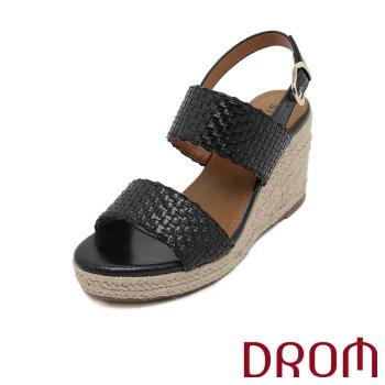 【DROM】金屬編織草編坡跟厚底涼鞋/復古歐美閃耀金屬編織草編坡跟厚底涼鞋 女鞋 黑