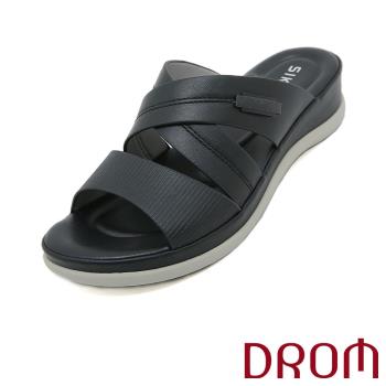 【DROM】純色交叉一字坡跟厚底拖鞋/極簡純色交叉一字坡跟厚底拖鞋 女鞋 黑