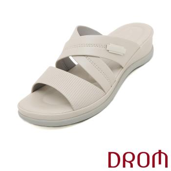 【DROM】純色交叉一字坡跟厚底拖鞋/極簡純色交叉一字坡跟厚底拖鞋 女鞋 杏