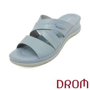 【DROM】純色交叉一字坡跟厚底拖鞋/極簡純色交叉一字坡跟厚底拖鞋 女鞋 藍
