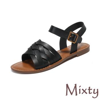 【MIXTY】交叉線條低跟涼鞋/個性時尚交叉線條復古低跟涼鞋 女鞋 黑