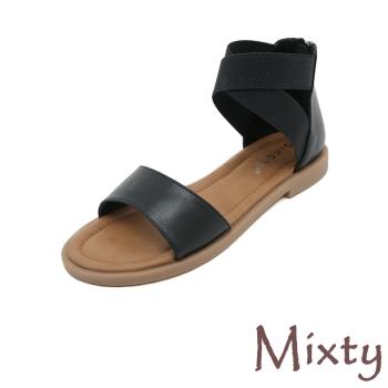 【MIXTY】一字帶繞踝低跟涼鞋/歐美時尚百搭極簡一字帶繞踝低跟涼鞋 女鞋 黑