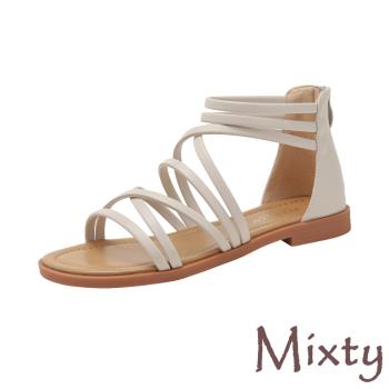 【MIXTY】交叉縷空低跟羅馬涼鞋/細緻交叉縷空線繩設計低跟羅馬涼鞋 女鞋 米